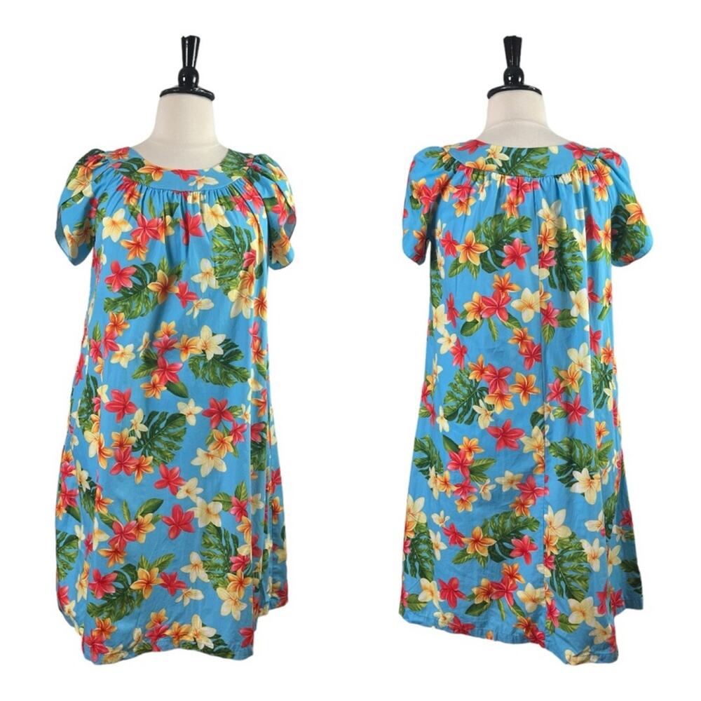 Puanani RJC Hawaiian Vintage Dress Tulip Sleeve Tropical Floral Women Size Large - Picture 11 of 11